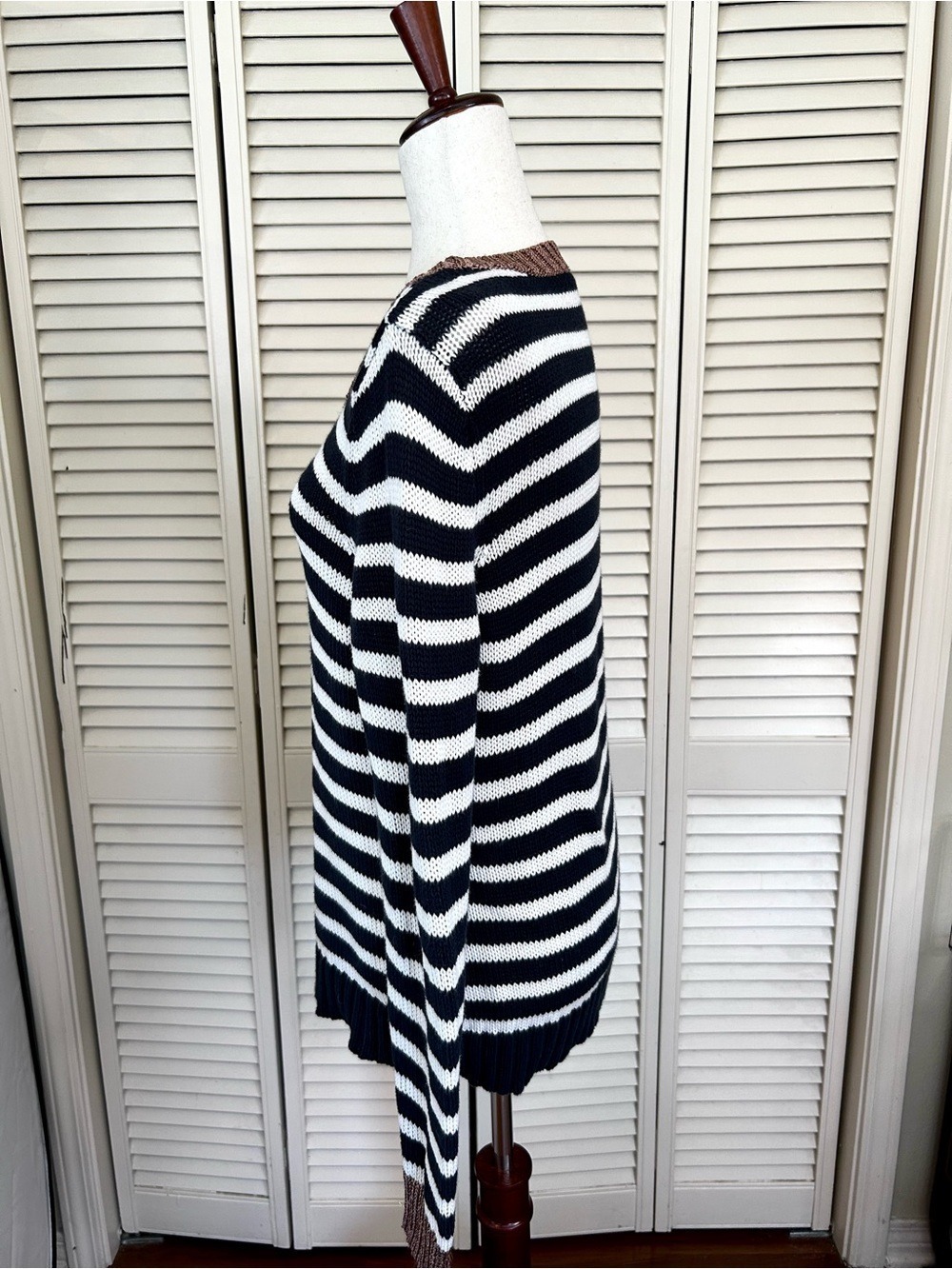 Banana Republic Sweater Navy White Striped Cotton Large - Picture 4 of 9